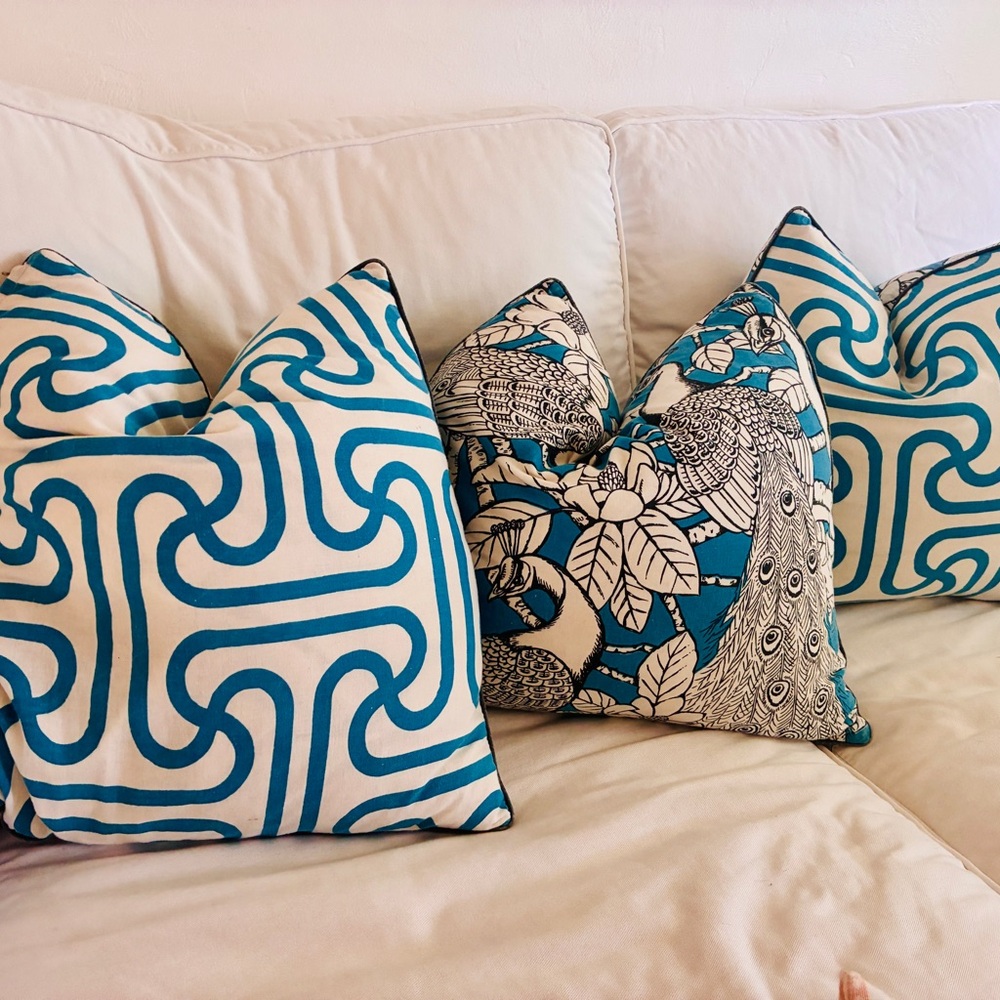 Thomas Paul Teal and White Decorative Throw Pillows